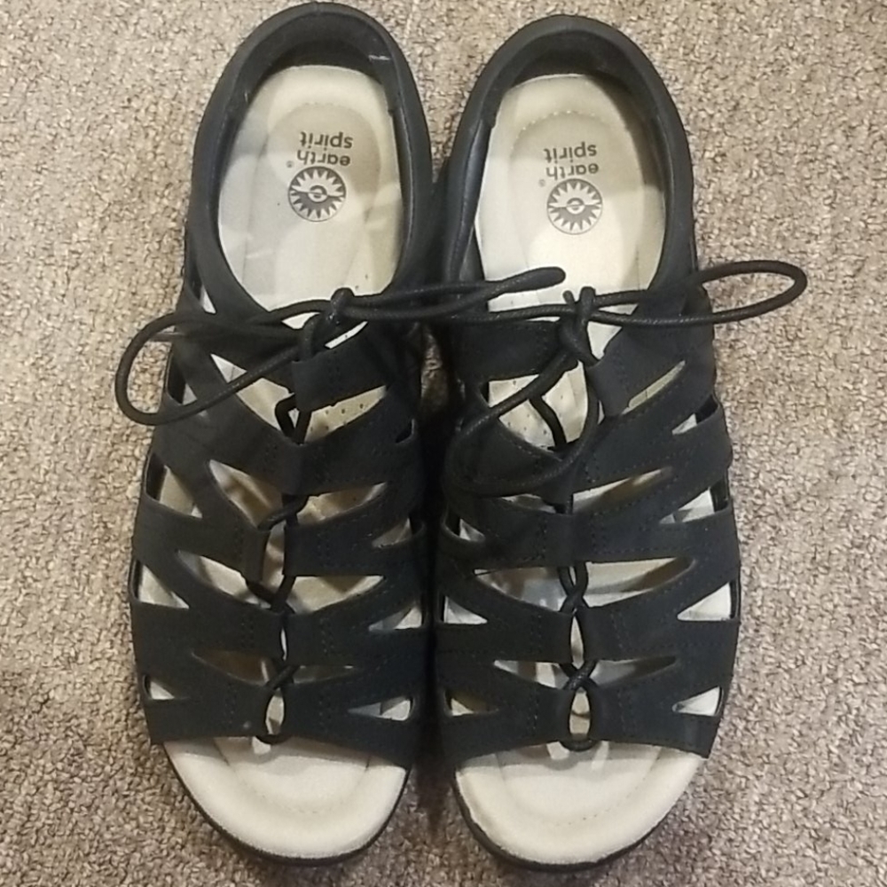 Black open toe lace sandals